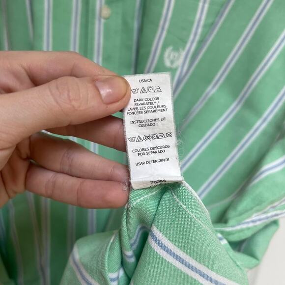 NWOT Chaps 100% Cotton Mint Green & White Striped Button Down - Picture 7 of 9